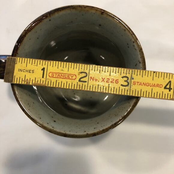Gray Speckled Stoneware Blue Japan Images Brown Handle Tea Coffee Mug 3-1/2” - Picture 7 of 7